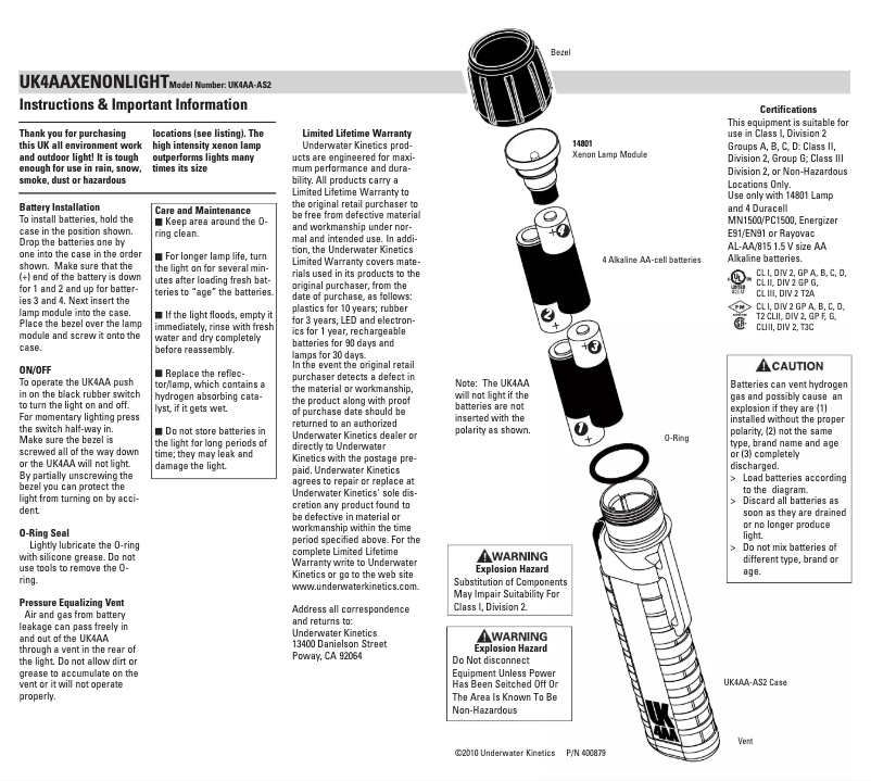 Imagen de la primera página del manual del dispositivo UK4AA Xenon Front Switch