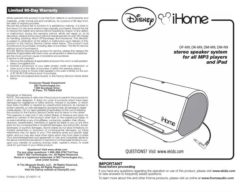 Imagen de la primera página del manual del dispositivo DK-M9