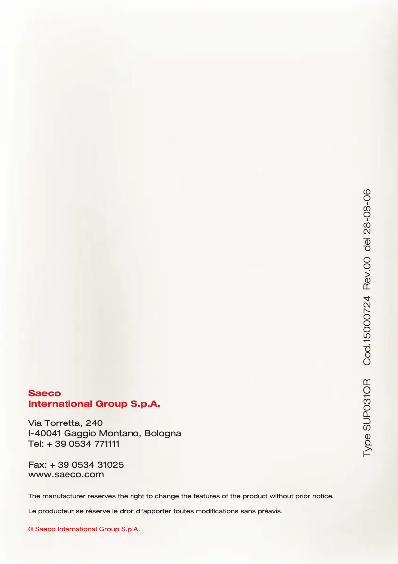 Imagen de la primera página del manual del dispositivo Philips Saeco 10001606