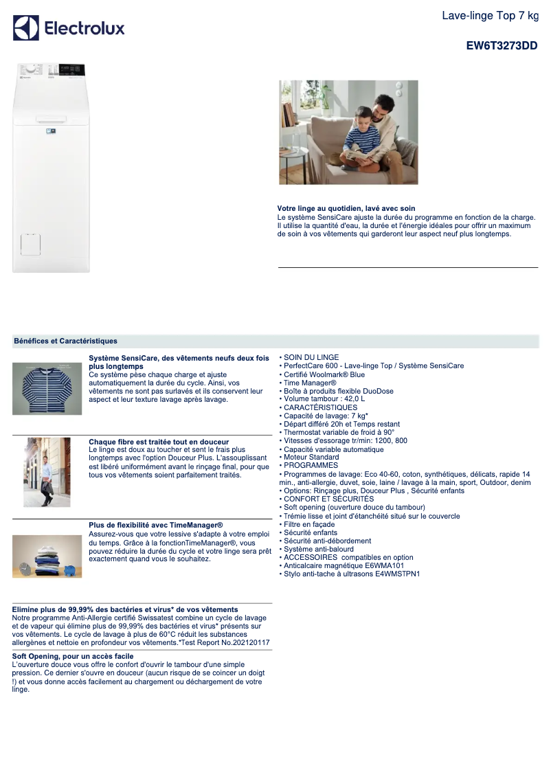 Página 1 del manual Ficha técnica Electrolux EW6T3273DD