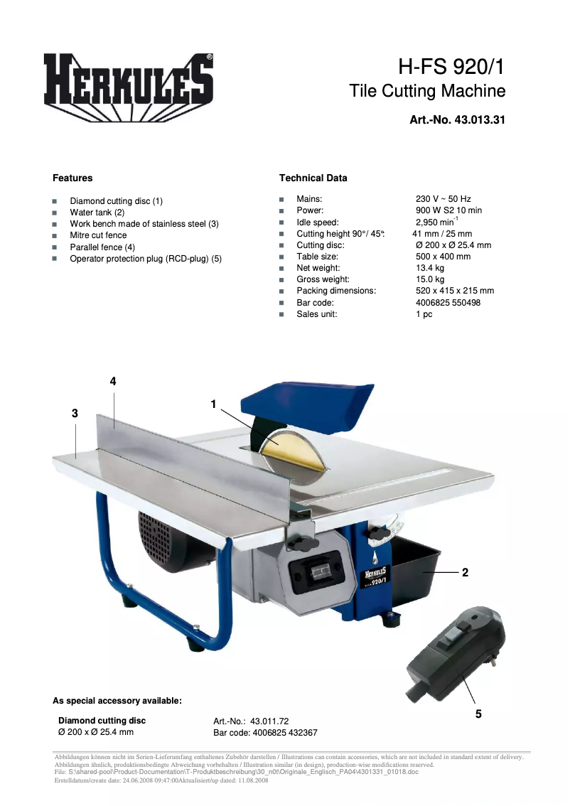 Imagen de la primera página del manual del dispositivo H-FS 920/1