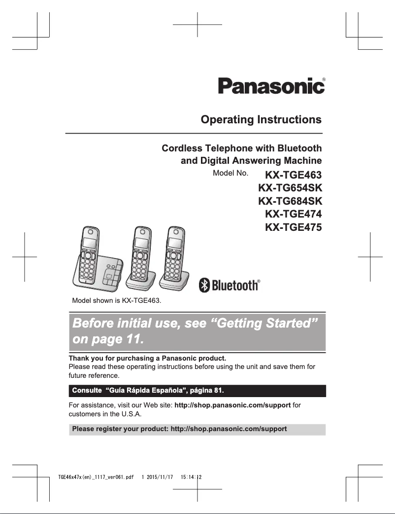 Página 1 del manual Manual de usuario Panasonic KX-TGE484