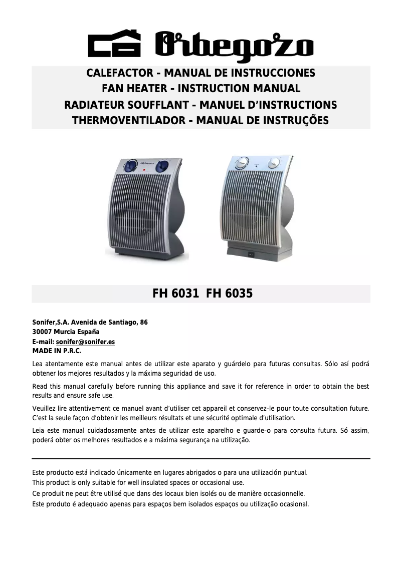 Imagen de la primera página del manual del dispositivo FH 6031