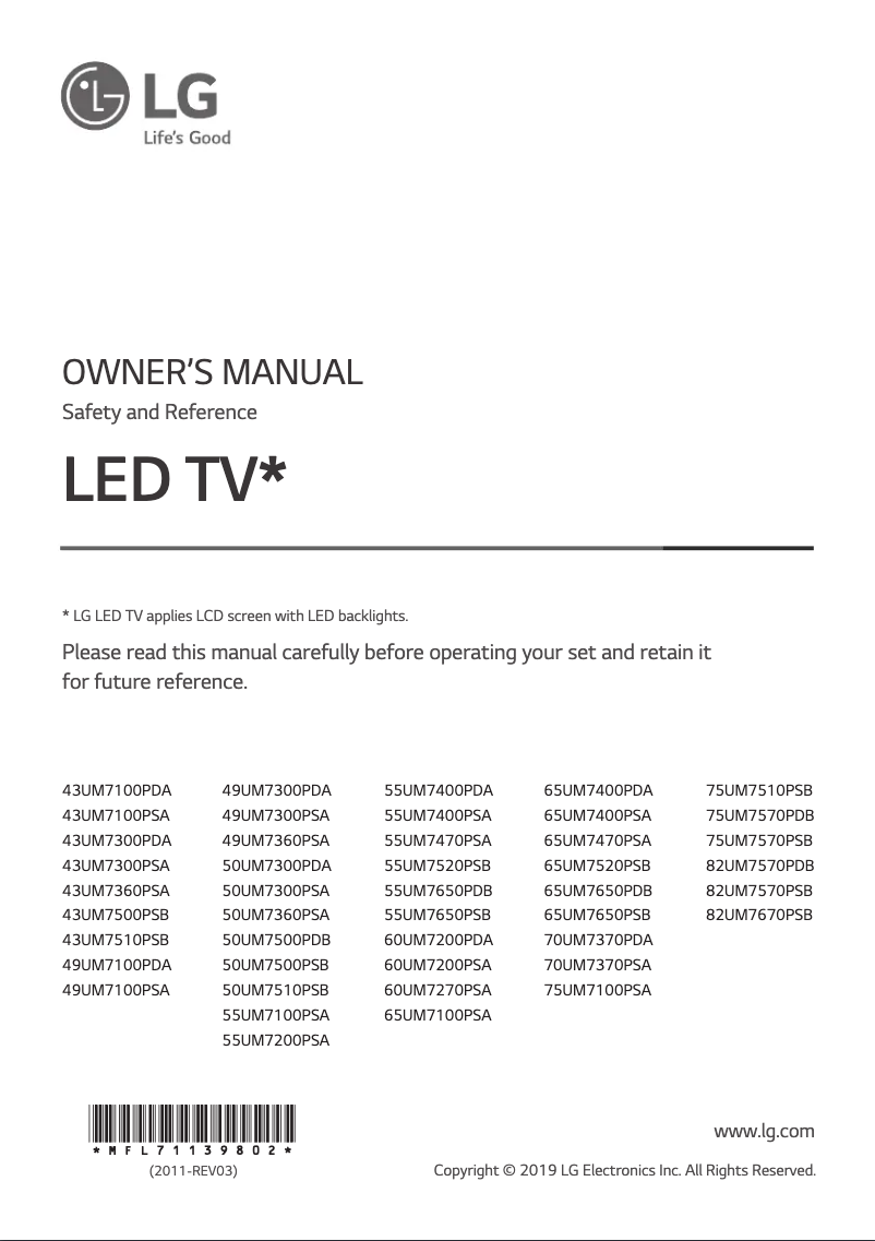 Imagen de la primera página del manual del dispositivo 49UM7360PSA