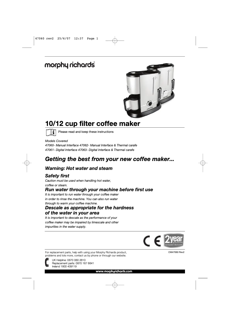 Página 1 del manual Manual de usuario Morphy Richards 10/12 cup filter 47060