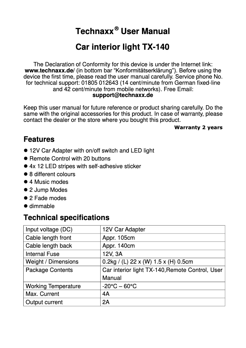Imagen de la primera página del manual del dispositivo TX-140