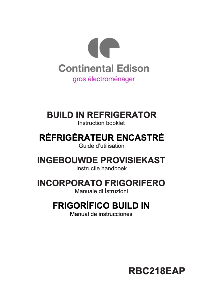 Página 1 del manual Manual de usuario Continental Edison RBC218EAP