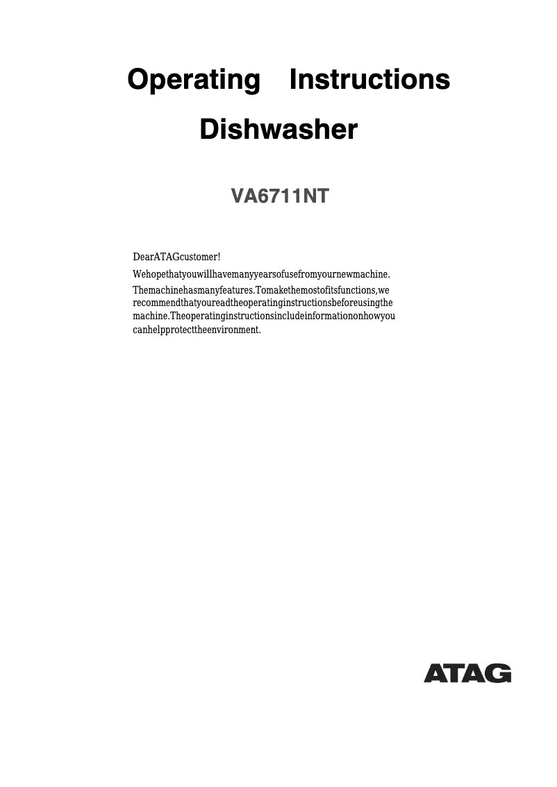 Página 1 del manual Manual de usuario Atag VA6711NT