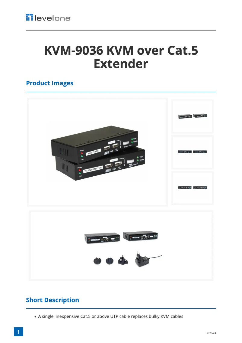 Imagen de la primera página del manual del dispositivo KVM-9036