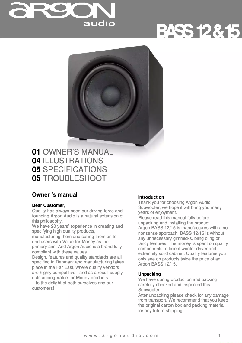 Imagen de la primera página del manual del dispositivo BASS15