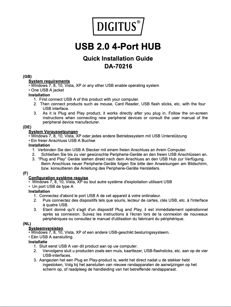 Página 1 del manual Manual de usuario Digitus DA-70216