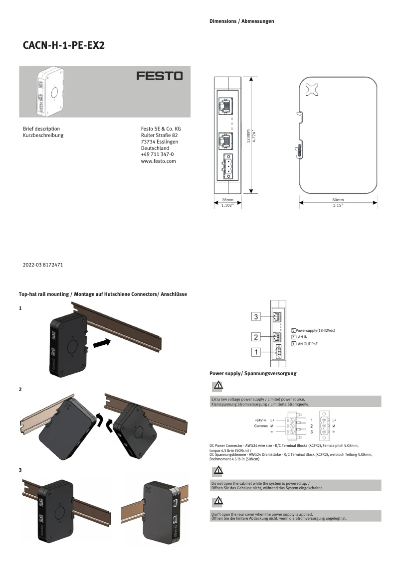 Imagen de la primera página del manual del dispositivo CACN-H-1-PE-EX2