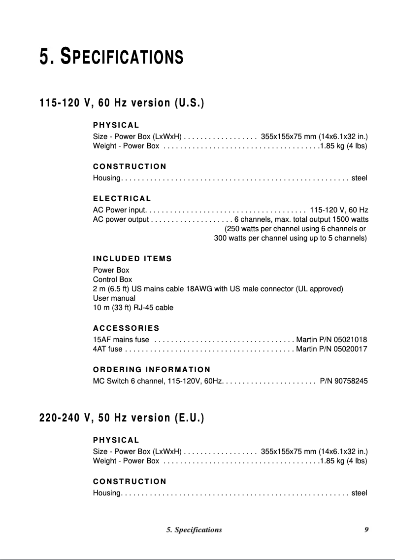 Página 1 del manual Ficha técnica Martin MC Switch
