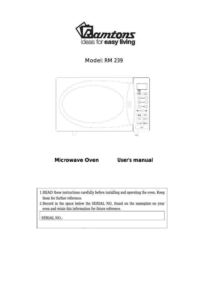 Página 1 del manual Manual de usuario Ramtons RM/239