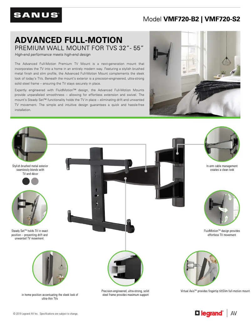 Página 1 del manual Ficha técnica Sanus VMF720-B2