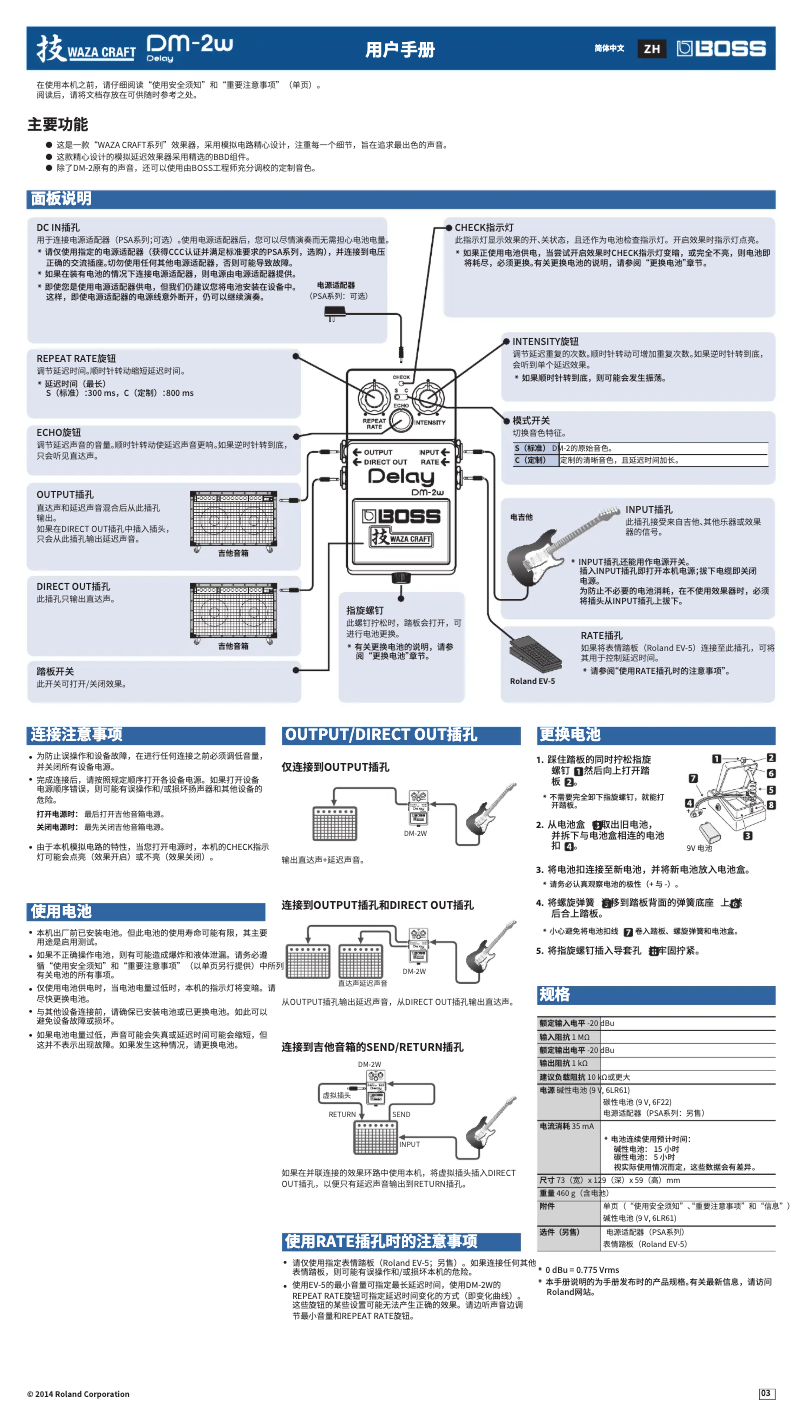 Imagen de la primera página del manual del dispositivo Delay DM-2W