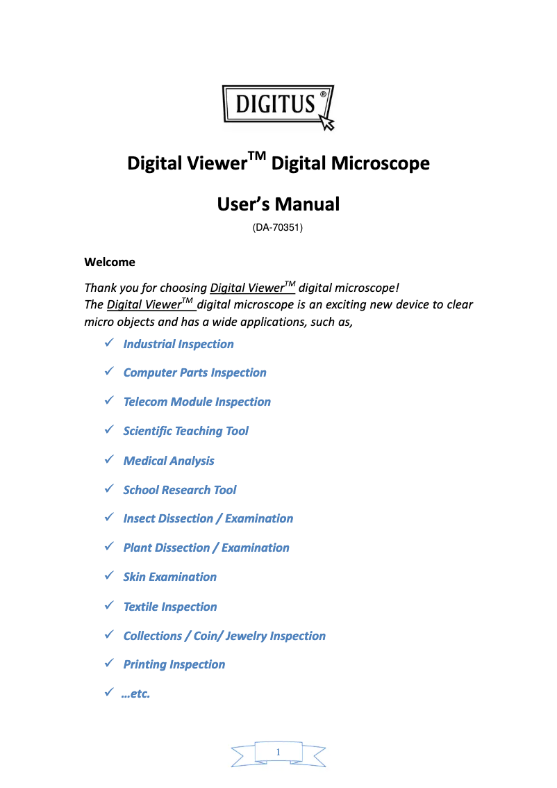 Imagen de la primera página del manual del dispositivo DA-70351
