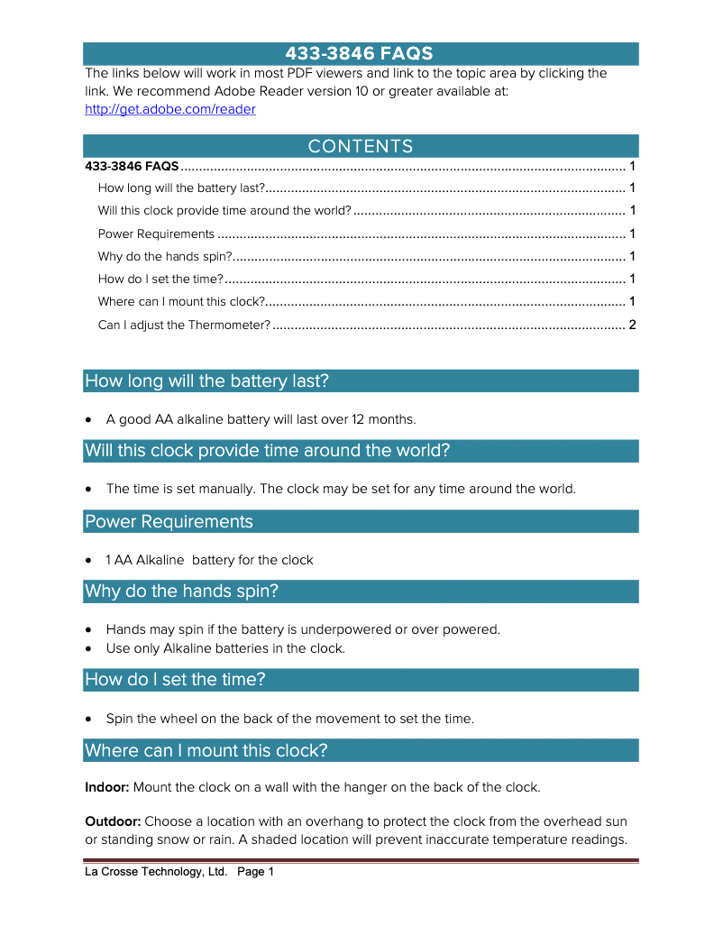 Imagen de la primera página del manual del dispositivo 433-3846