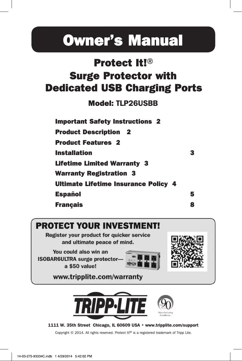 Imagen de la primera página del manual del dispositivo Protect It! TLP26USBB