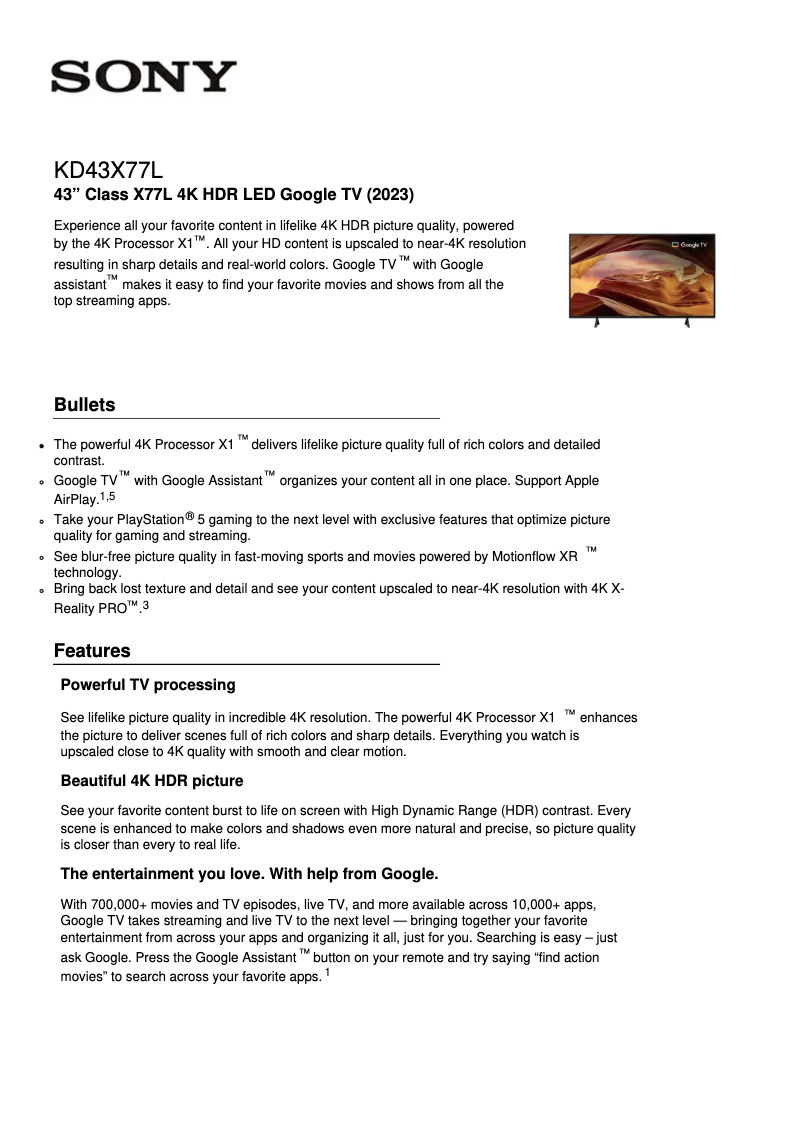 Imagen de la primera página del manual del dispositivo KD-50X77L