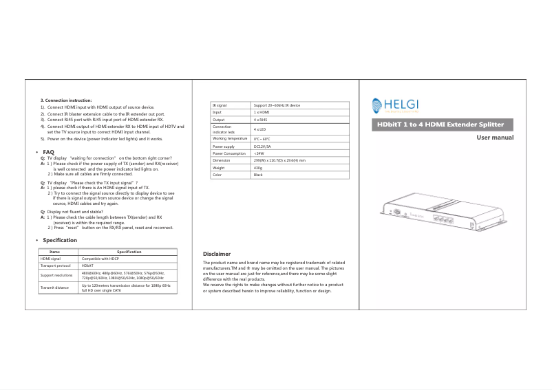 Imagen de la primera página del manual del dispositivo HLG0314-HDBITT