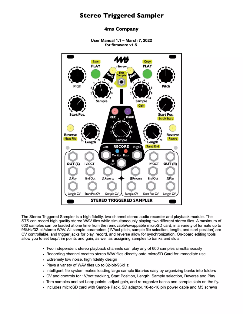Página 1 del manual Manual de usuario 4ms Stereo Triggered Sampler
