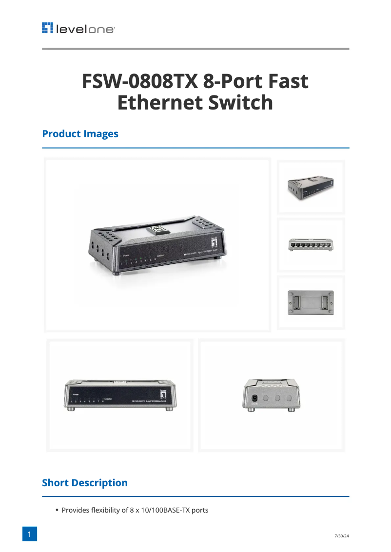Imagen de la primera página del manual del dispositivo FSW-0808TX