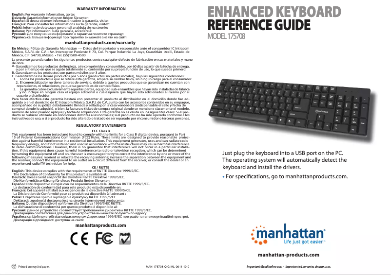 Página nº 1 - Manual de usuario Manhattan Enhanced Keyboard 175708