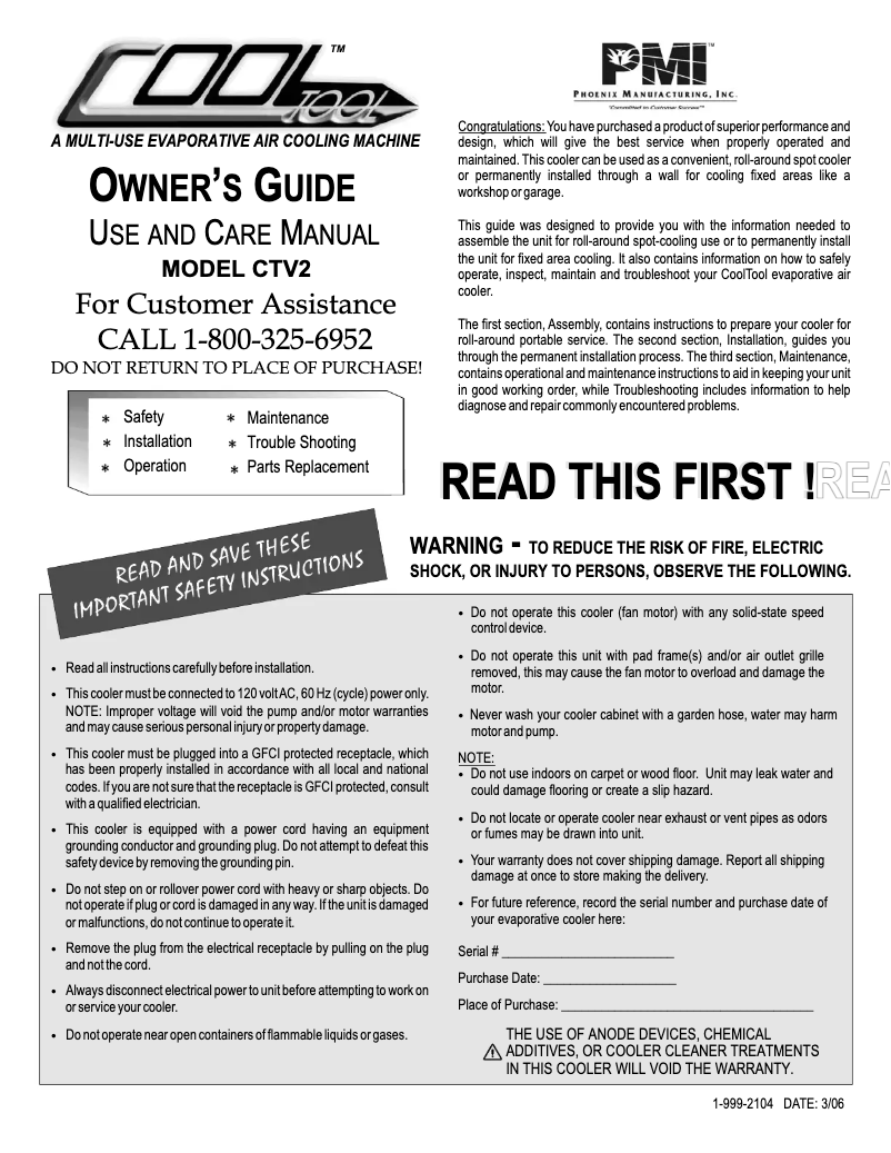 Imagen de la primera página del manual del dispositivo CoolTool CTV21