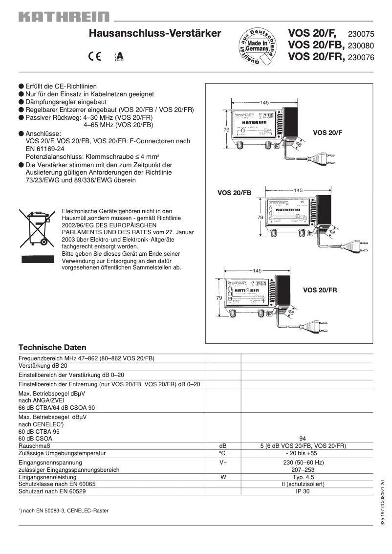 Página 1 del manual Manual de usuario Kathrein VOS 20/FR