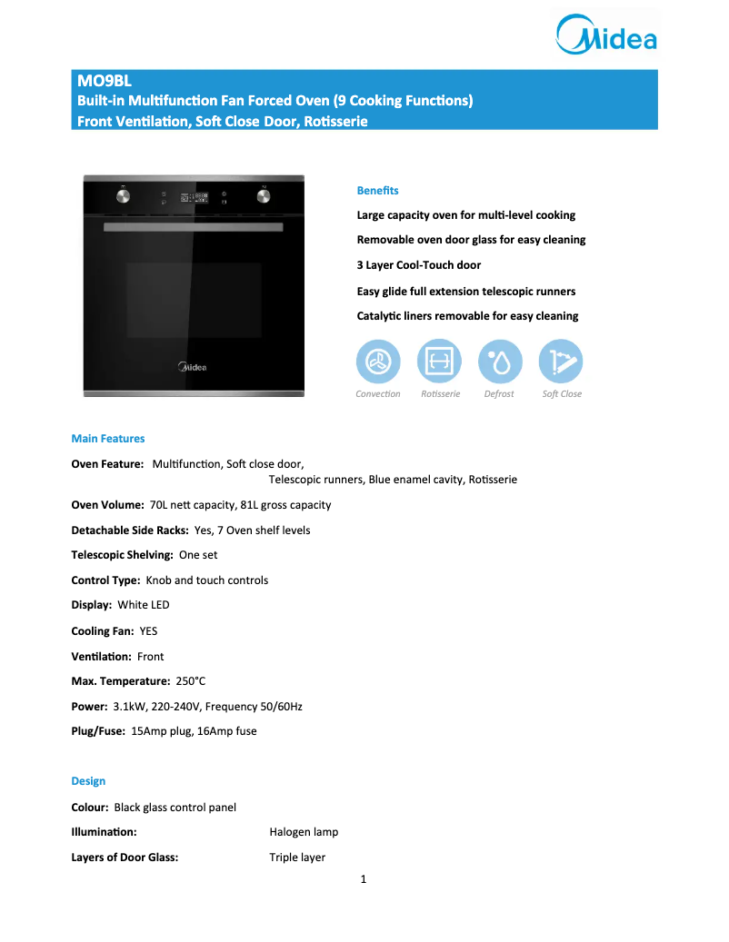 Página nº 1 - Ficha técnica Midea MO9BL