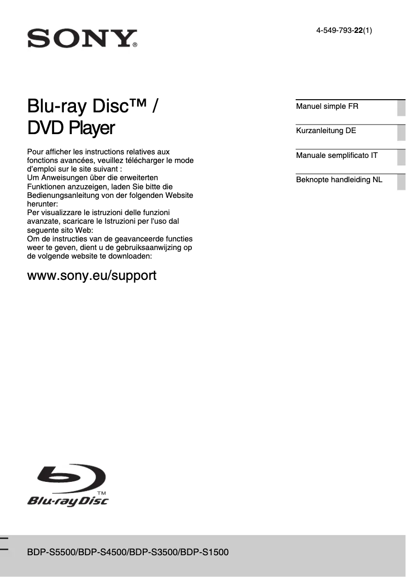 Imagen de la primera página del manual del dispositivo BDP-S3500