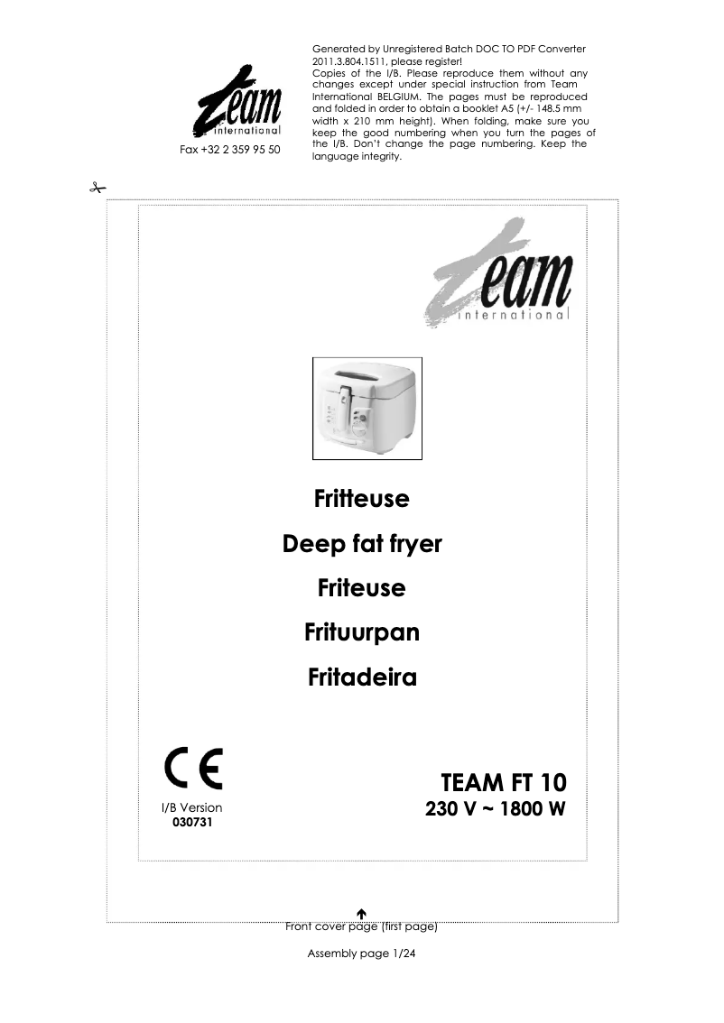 Imagen de la primera página del manual del dispositivo FT 10