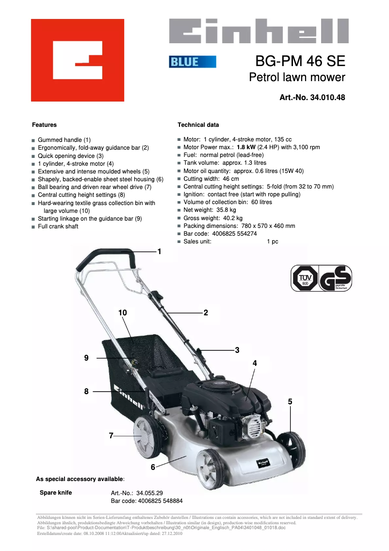 Imagen de la primera página del manual del dispositivo BG-PM 46 SE