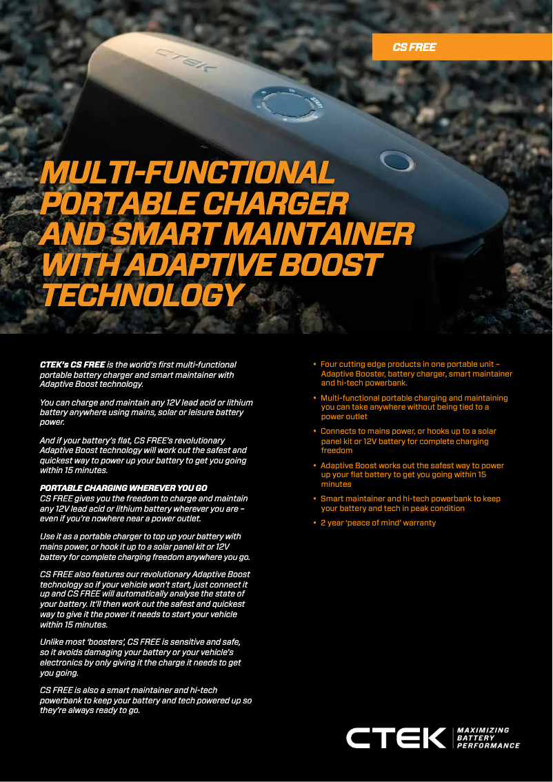 Página 1 del manual Ficha técnica Ctek CS FREE