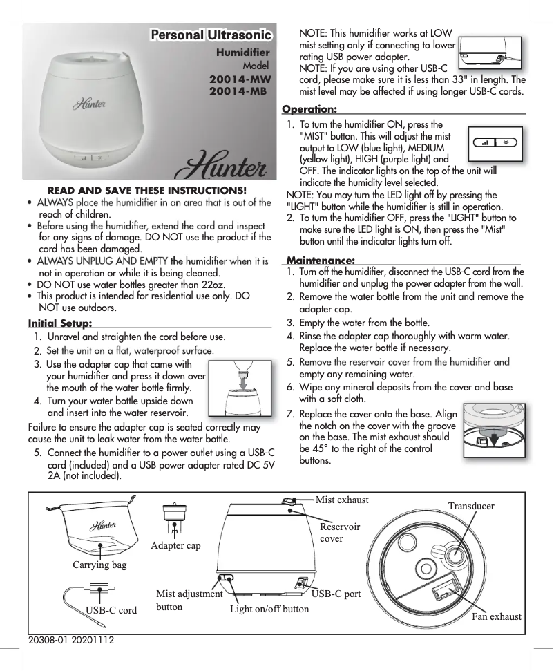 Imagen de la primera página del manual del dispositivo 20014-MW