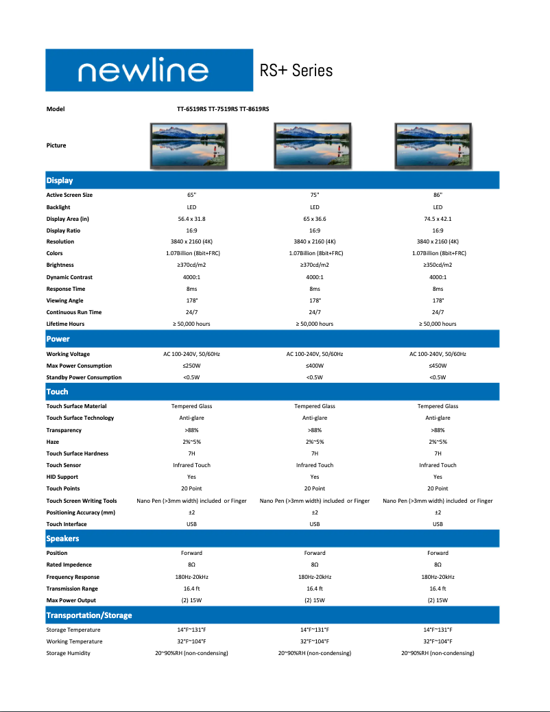 Página 1 del manual Ficha técnica Newline TT-7519RS
