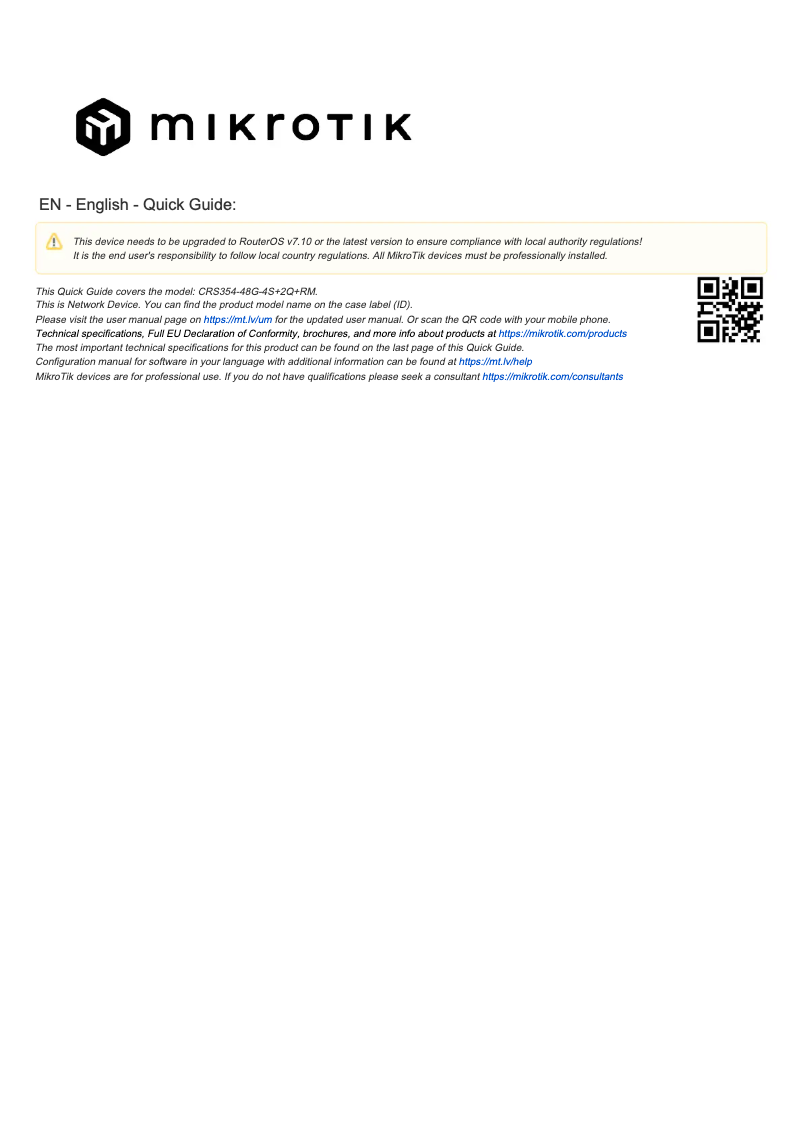 Imagen de la primera página del manual del dispositivo CRS354-48G-4S+2Q+RM