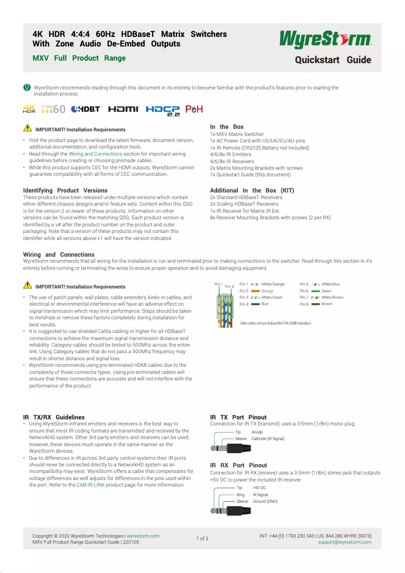 Imagen de la primera página del manual del dispositivo MXV-0808-H2L