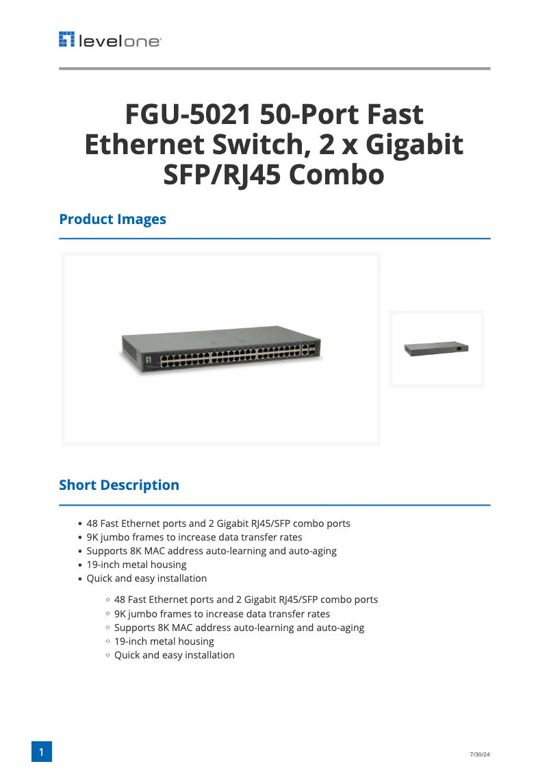 Página 1 del manual Ficha técnica LevelOne FGU-5021