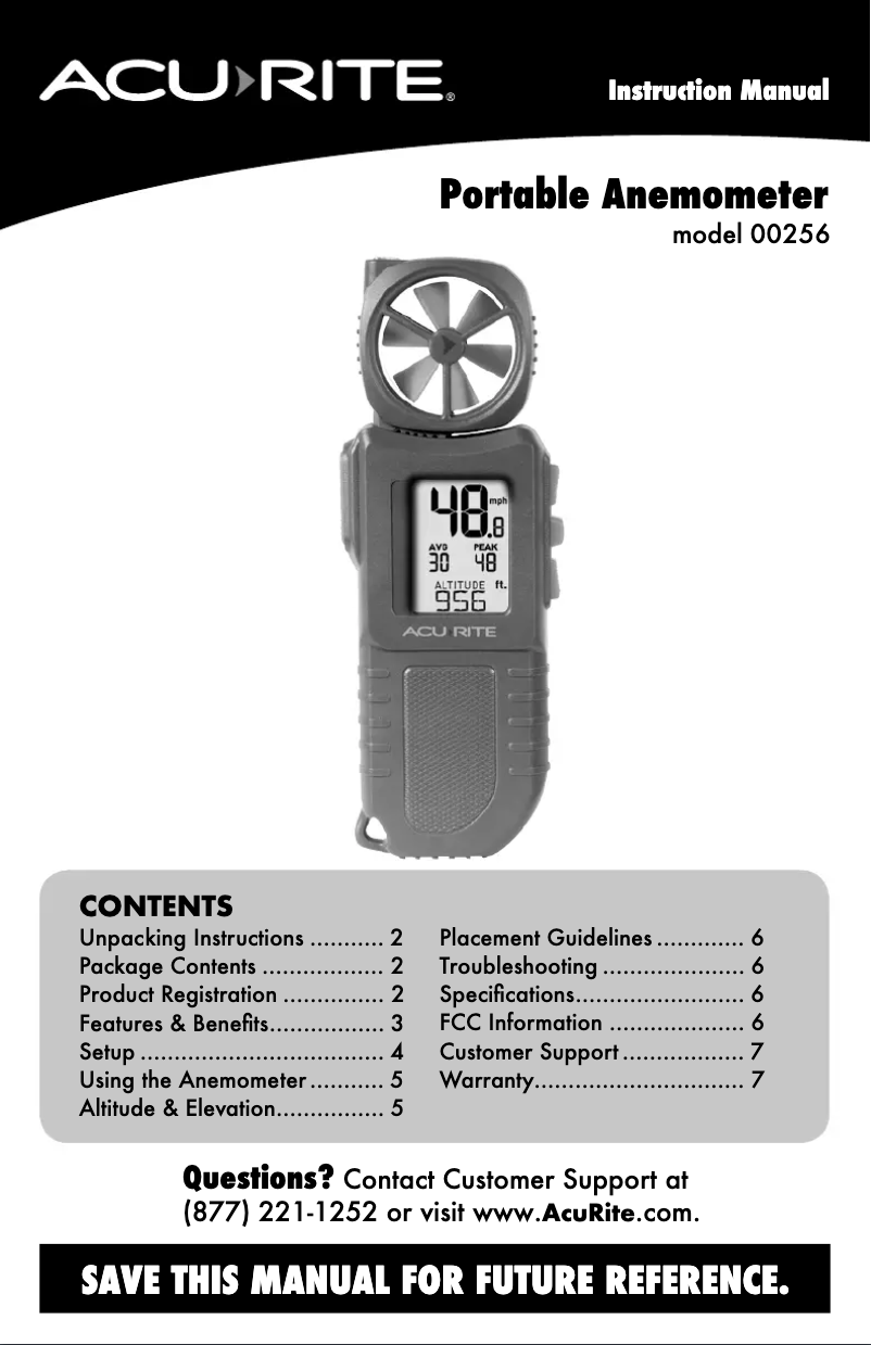 Página 1 del manual Manual de usuario AcuRite Portable Anemometer 00256