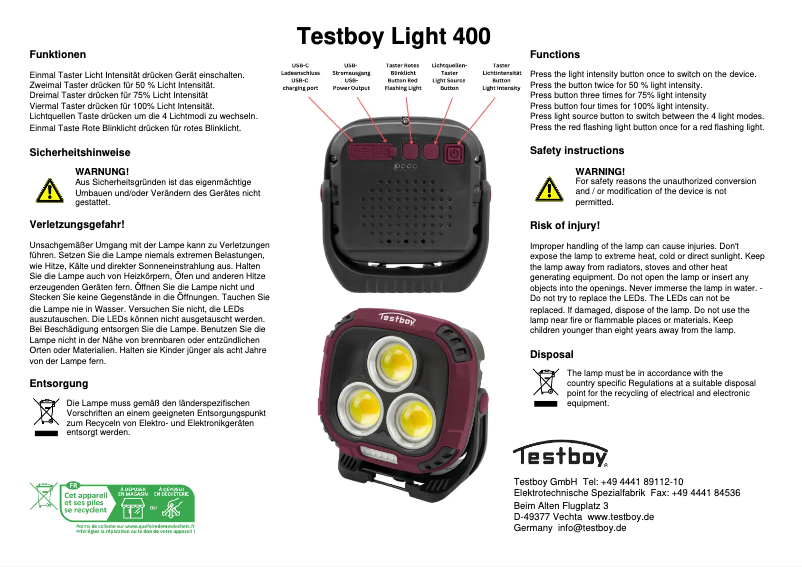 Imagen de la primera página del manual del dispositivo Light 400