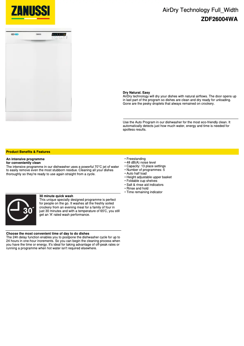 Página nº 1 - Ficha técnica Zanussi ZDF26004WA