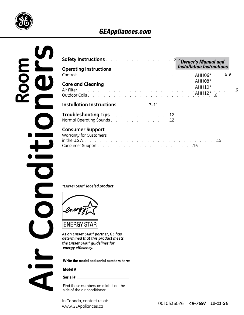 Página 1 del manual Manual de uso y mantenimiento GE AHH08LQ