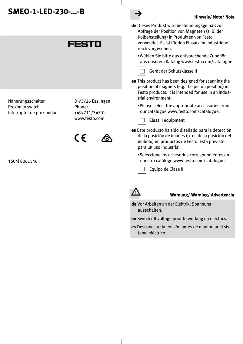 Imagen de la primera página del manual del dispositivo SMEO-1-LED-230-B