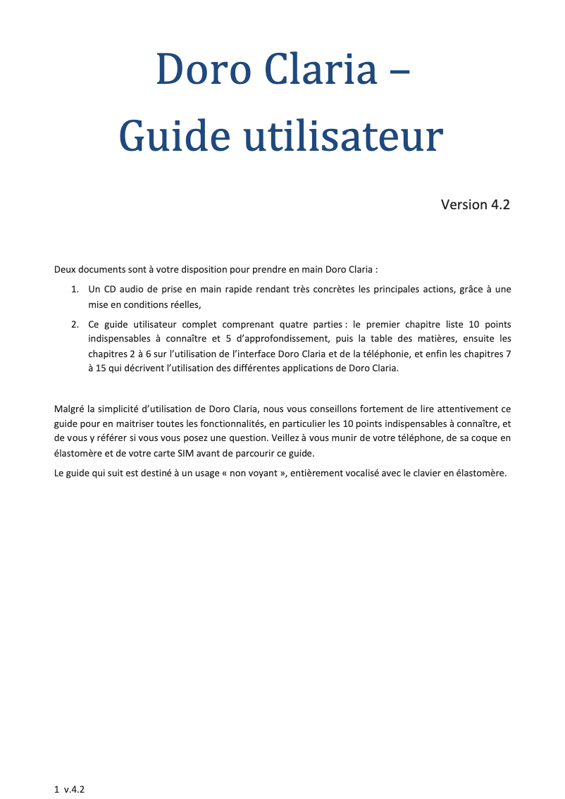 Imagen de la primera página del manual del dispositivo Claria