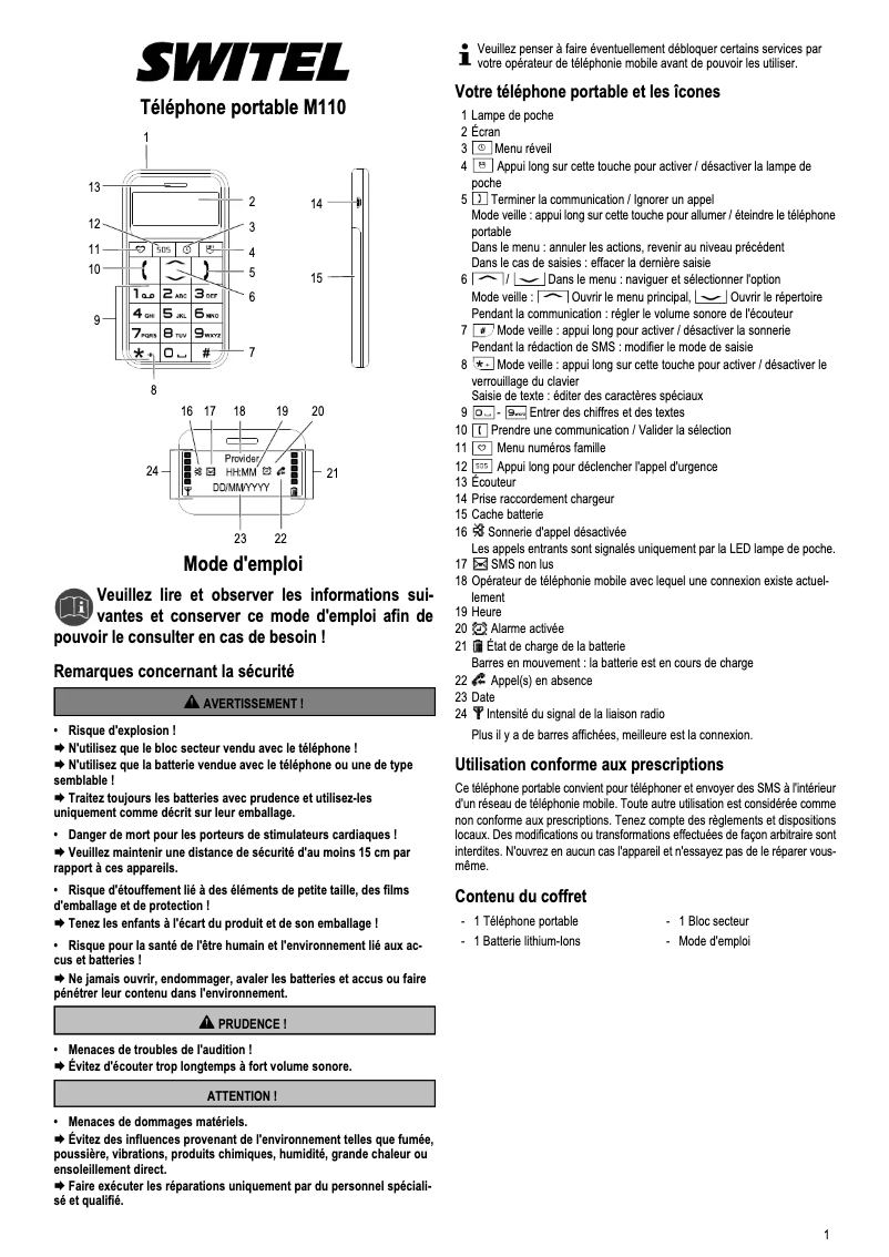 Página 1 del manual Manual de usuario Switel M110