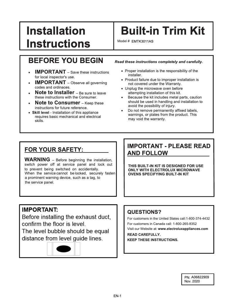Página 1 del manual Guía de instalación Electrolux EMBS2411AB