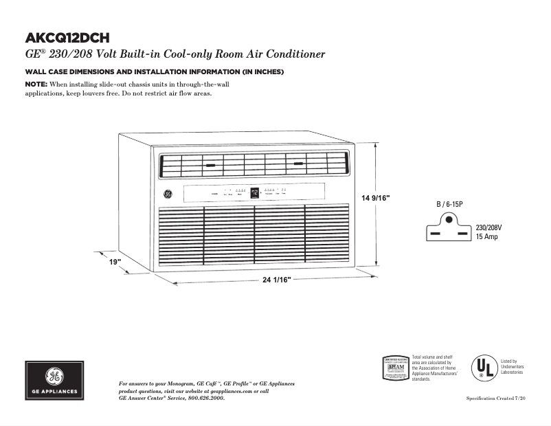 Página 1 del manual Ficha técnica GE AKCQ12DCH