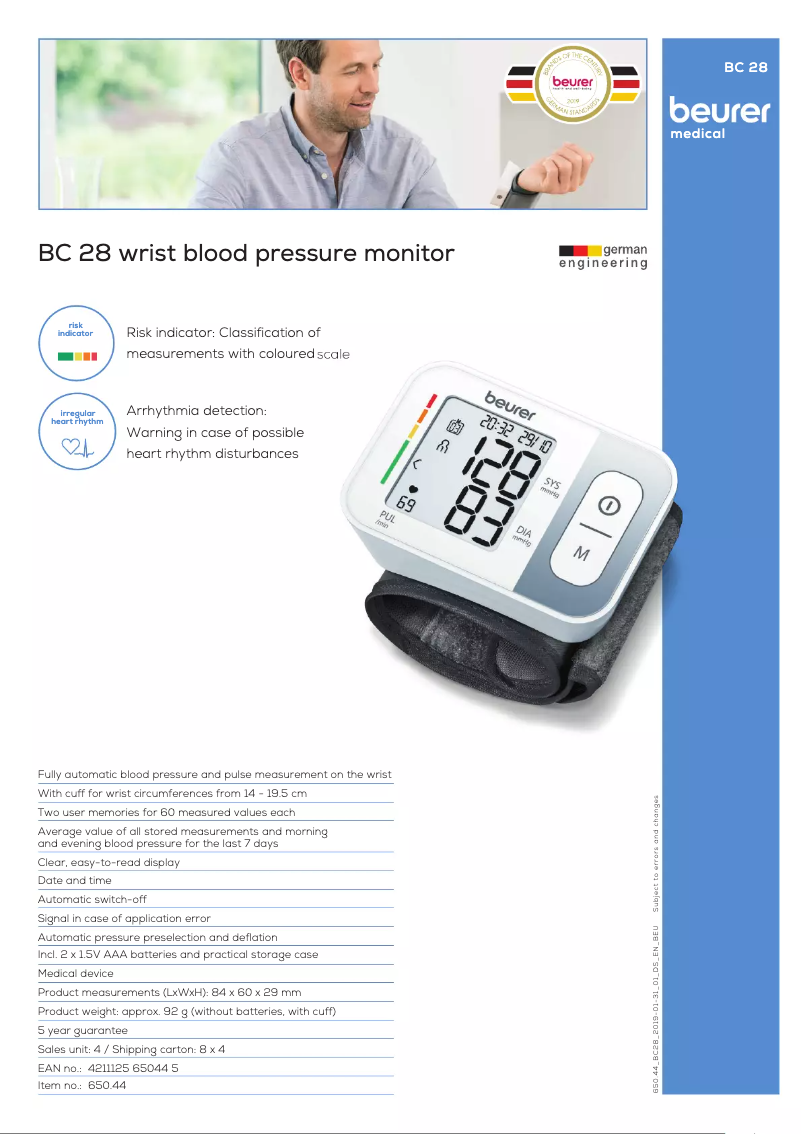 Página 1 del manual Ficha técnica Beurer BC 28